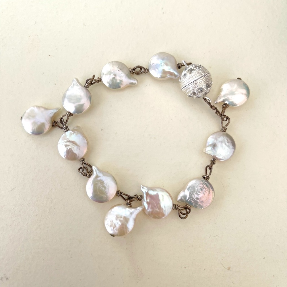 sterling silver and genuine fresh water pearl bracelet